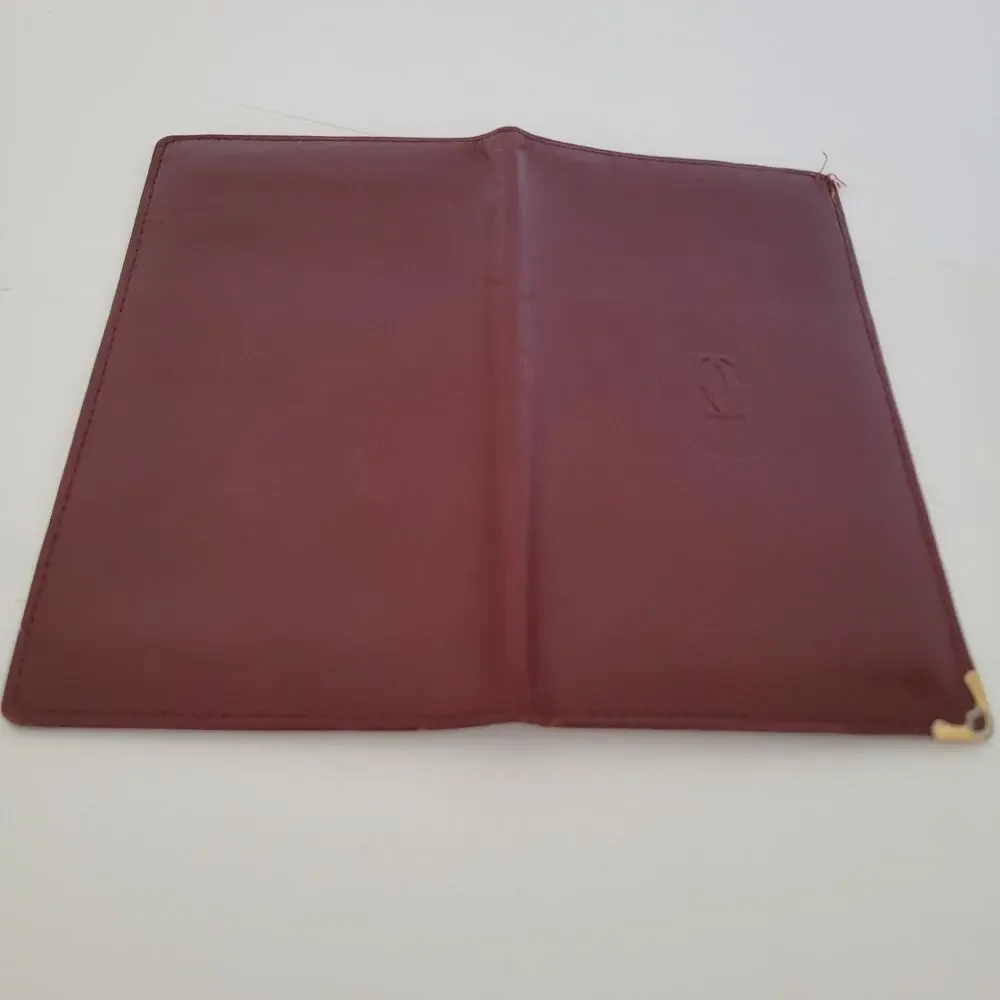 Cartier Vintage Bifold Leather Bordeaux Red‎ Wallet Large Credit Card Checkbook